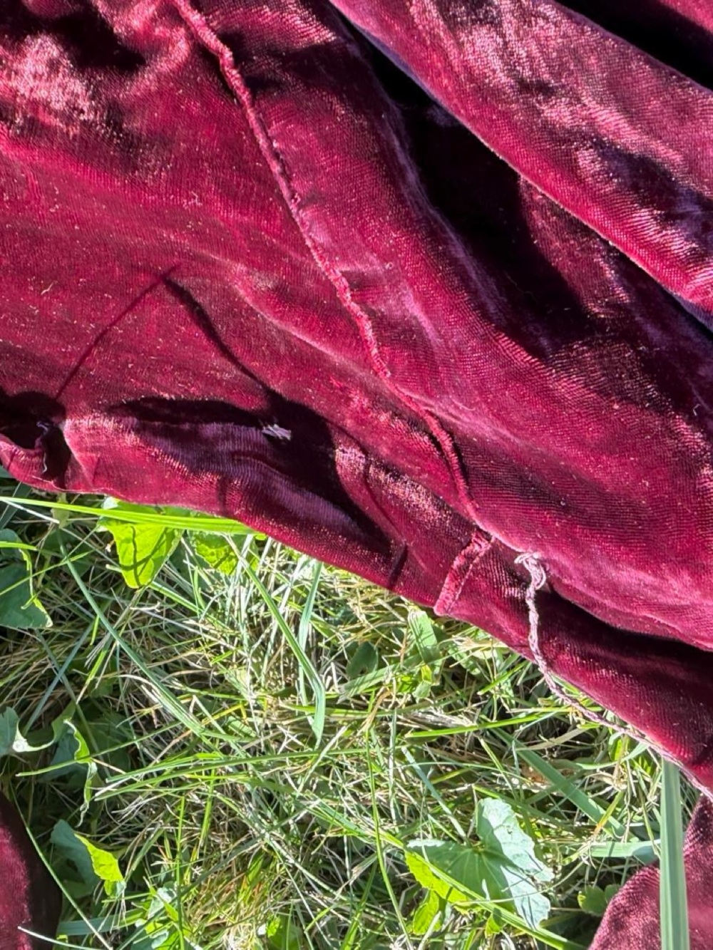 SOLD 30s VINTAGE Textured Velvet Burgundy Maxi Dress with Flutter Sleeves - Picture 6 of 8